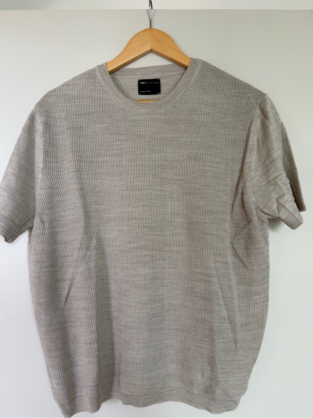 ASOS Short Sleeve Ribbed Knit Tee in Light Taupe